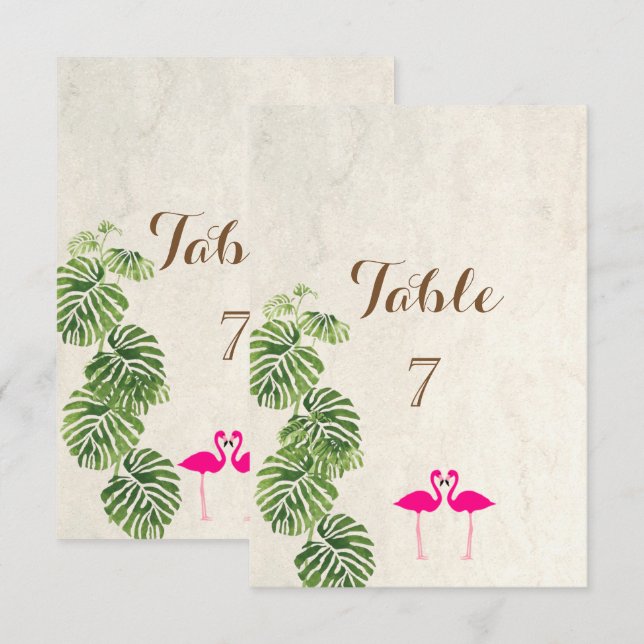 Tarjeta de mesa de flamencos tropicales (Anverso / Reverso)