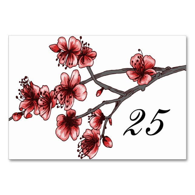 Tarjeta de mesa de flores de cerezo simple rojas (Anverso)