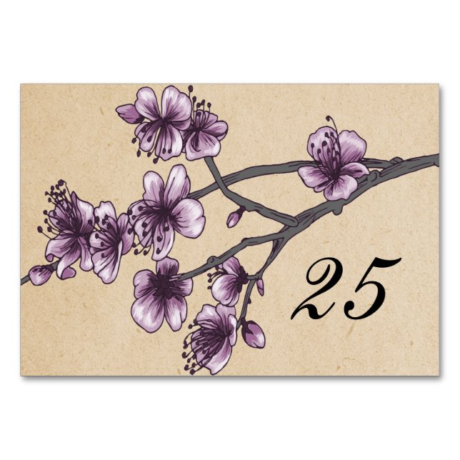 Tarjeta de mesa de flores de cerezo violeta (Anverso)