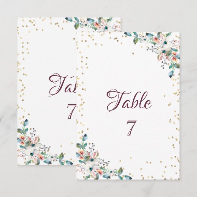 Tarjeta de mesa de flores de diamantes de oro (Anverso / Reverso)
