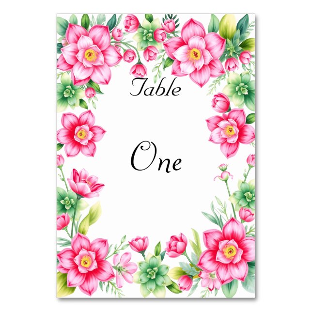 Tarjeta de mesa de flores rosadas (Anverso)