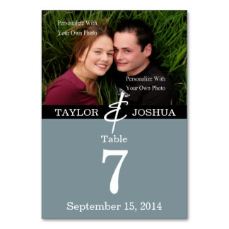 Tarjeta de mesa de fotos azul de pizarra de líneas