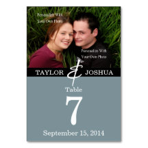 Tarjeta de mesa de fotos azul de pizarra de líneas