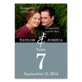 Tarjeta de mesa de fotos azul de pizarra de líneas