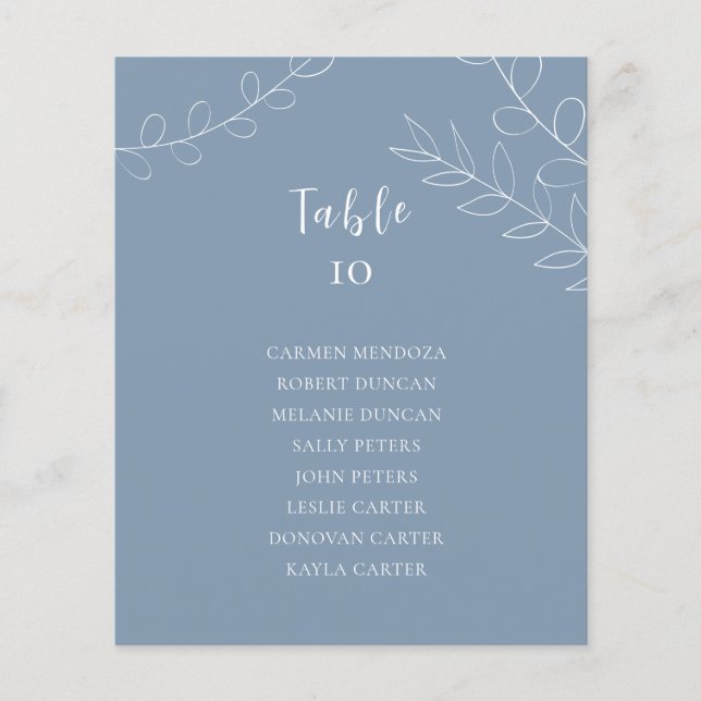 Tarjeta de mesa de gráfico de asientos de boda azu (Anverso)