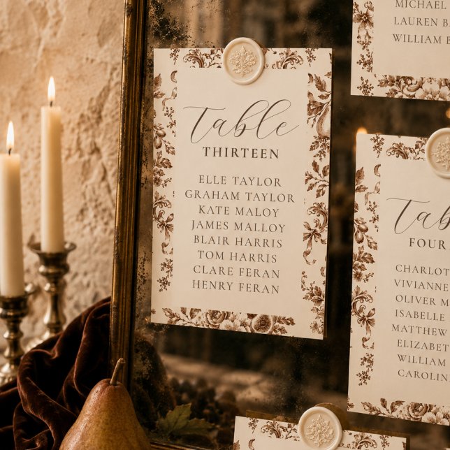 Tarjeta de mesa de gráfico de asientos de cosecha  (Heirloom Harvest Wedding Seating Chart Table Card)