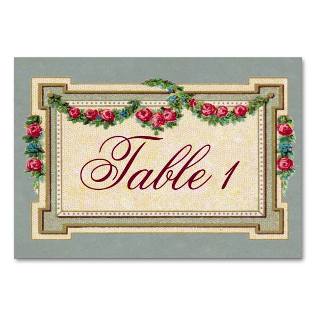 Tarjeta de mesa de guirnaldas de Rosa antiguo (Anverso)
