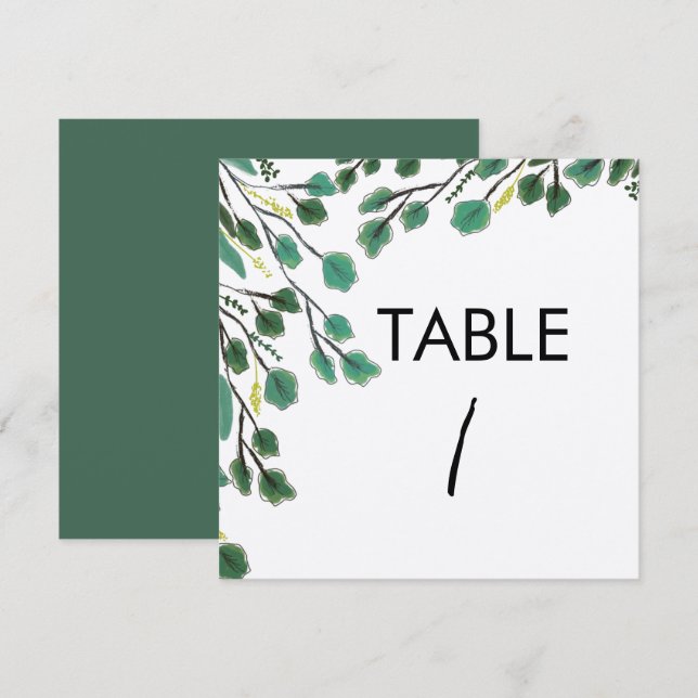 Tarjeta de mesa de hoja dibujada a mano de eucalip (Anverso / Reverso)