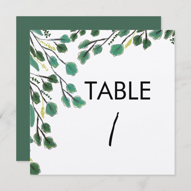 Tarjeta de mesa de hoja dibujada a mano Eucalyptus (Anverso / Reverso)