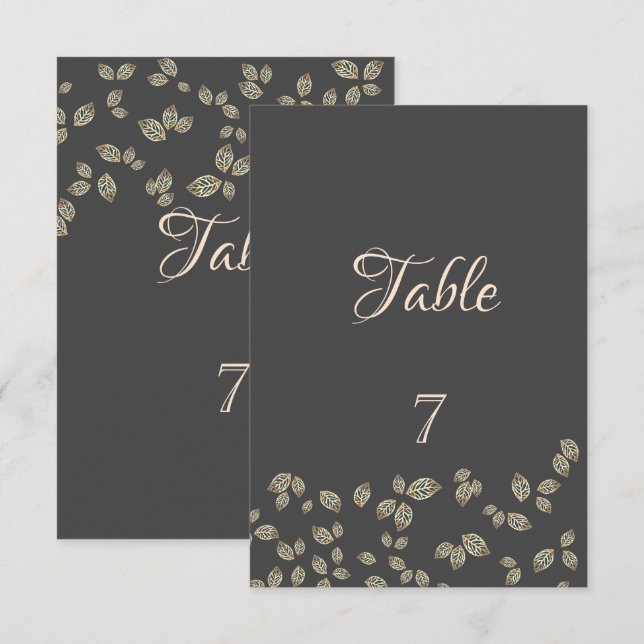 Tarjeta de mesa de hojas de oro elegante (Anverso / Reverso)
