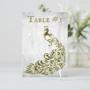 Tarjeta de mesa de la hoja de pavo real de oro