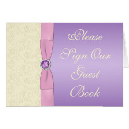 Tarjeta de mesa de lavanda, rosa y marfil