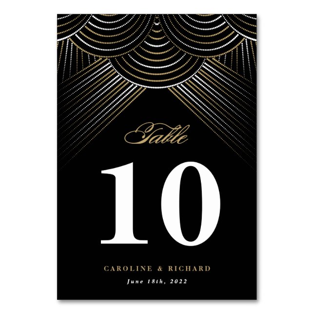 Tarjeta de mesa de luces de cadena Art Deco de oro (Anverso)