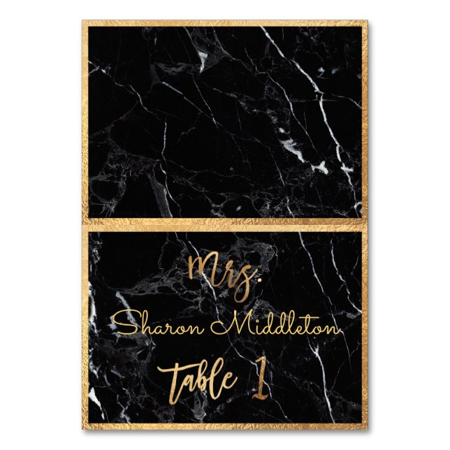 Tarjeta de mesa de mármol negro dorado falso de Pi (Anverso)