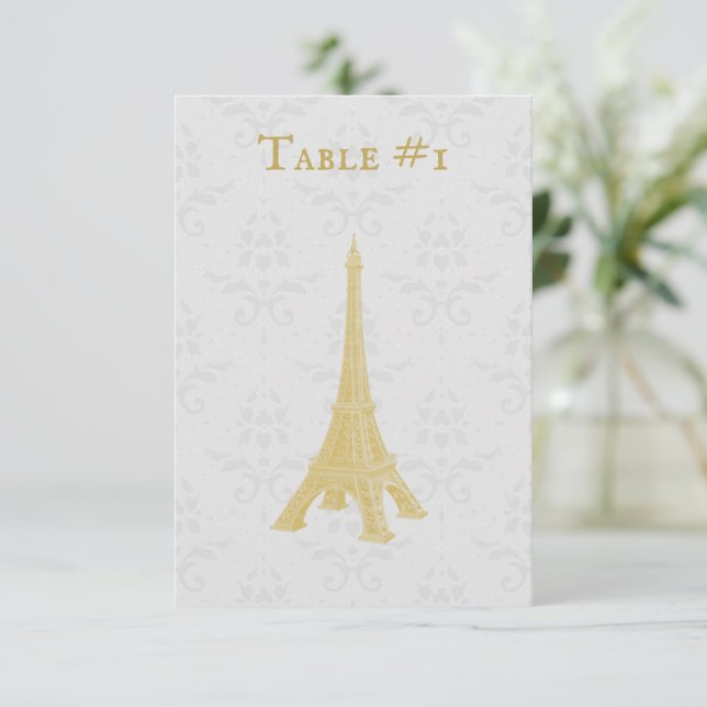 Tarjeta de mesa de matrimonio Damask de la Torre E (Anverso de pie)