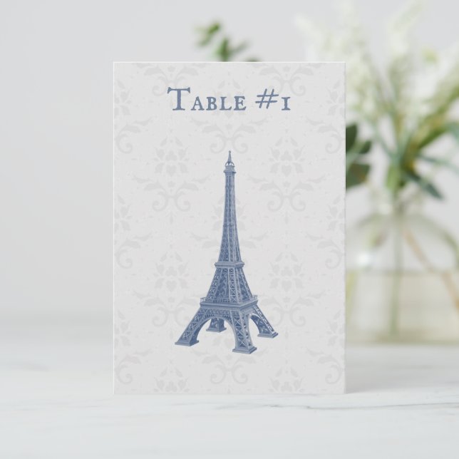 Tarjeta de mesa de matrimonio Damask de la Torre E (Anverso de pie)