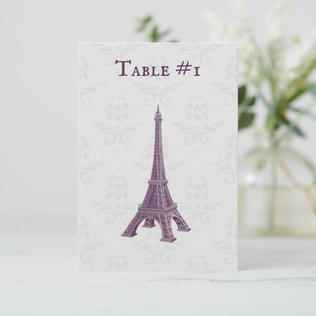 Tarjeta de mesa de matrimonio de Damask de la Torr (Anverso de pie)
