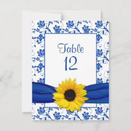 Tarjeta de mesa de matrimonio Royal Blue Sunflower