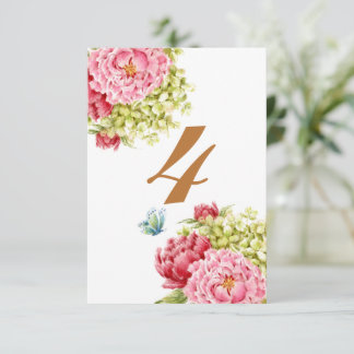Tarjeta de mesa de Peonías y Hortensias No 4