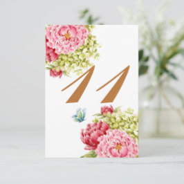 Tarjeta de mesa de peonías y hortensias número 11