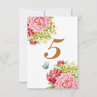 Tarjeta de mesa de peonías y hortensias número 5