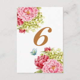 Tarjeta de mesa de peonías y hortensias número 6