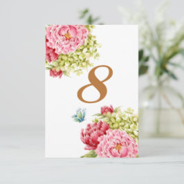 Tarjeta de mesa de peonías y hortensias número 8