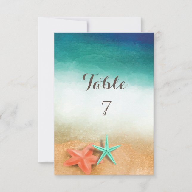 Tarjeta de mesa de pez marino de playa tropical (Anverso)