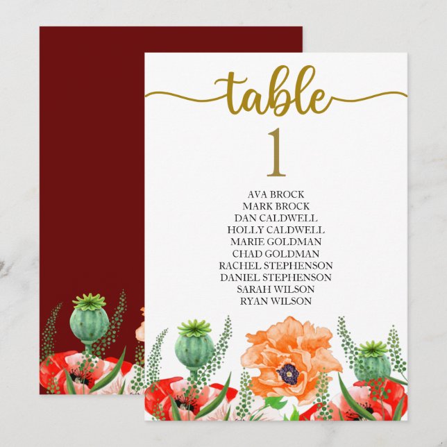 Tarjeta de mesa de plan de asientos hermosa caligr (Anverso / Reverso)