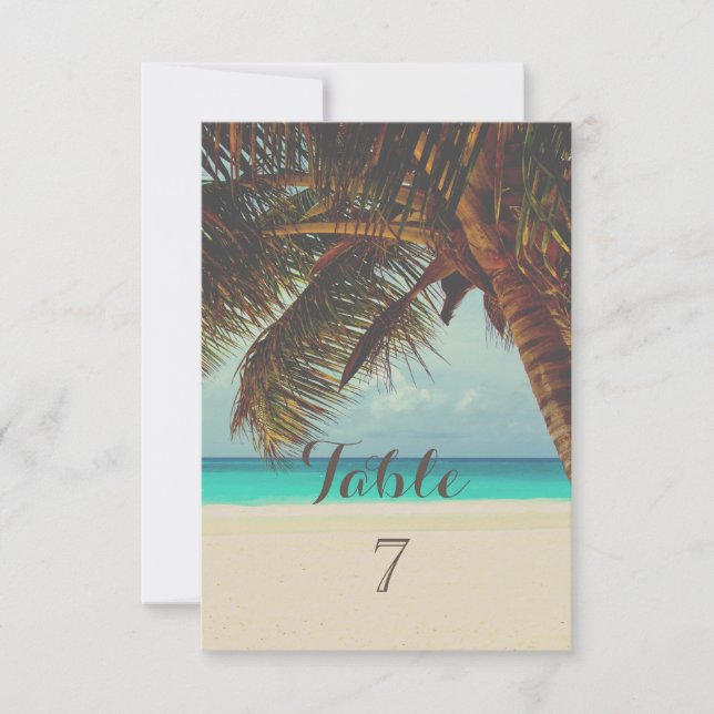 Tarjeta de mesa de playa tropical, palma (Anverso)