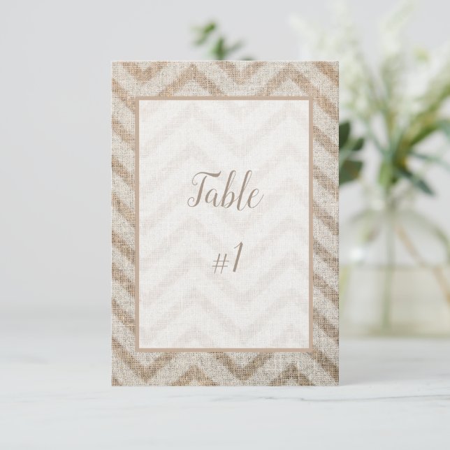 Tarjeta de mesa de recepción Burlap Chevron (Anverso de pie)