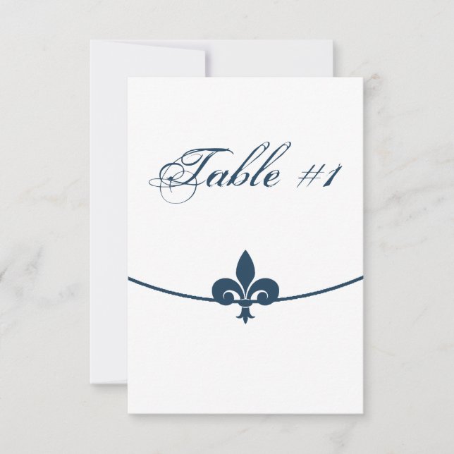 Tarjeta de mesa de recepción con Fleur de Lis Azul (Anverso)