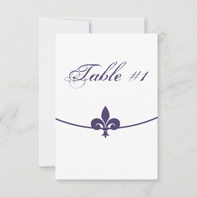 Tarjeta de mesa de recepción con flor de lis púrpu (Anverso)