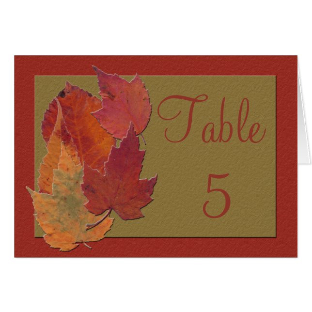 Tarjeta de mesa de recepción de hojas de otoño (Anverso (Horizontal))