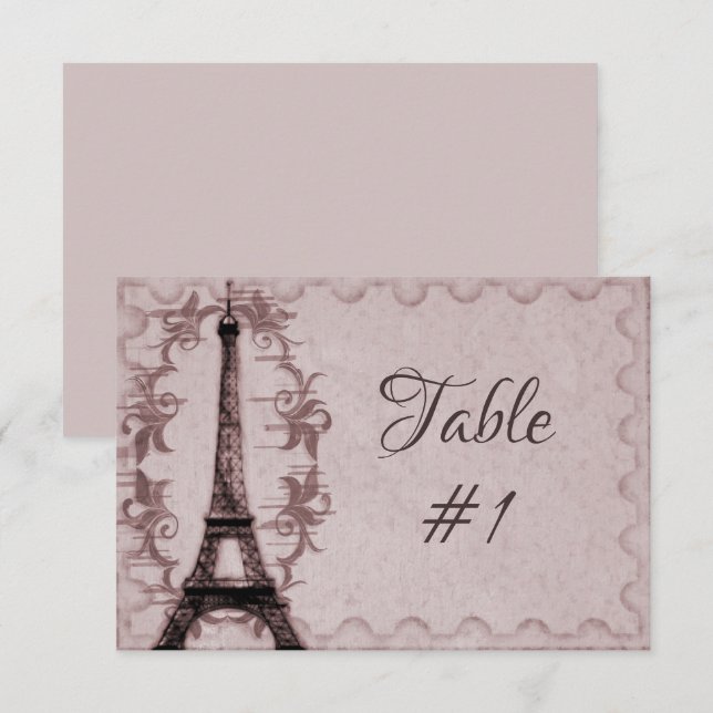 Tarjeta de mesa de recepción de la Torre Eiffel Ro (Anverso / Reverso)