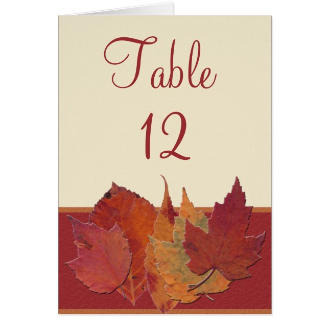 Tarjeta de mesa de recepción de las hojas de otoño (Frente)