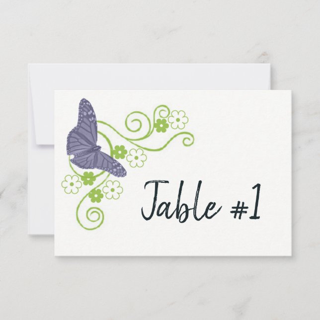 Tarjeta de mesa de recepción floral de mariposa mo (Anverso)