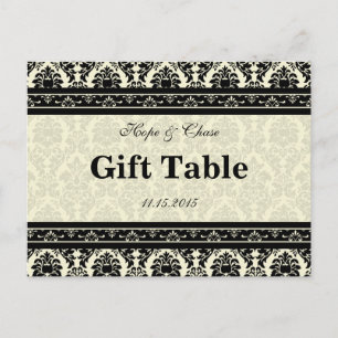 Tarjeta de mesa de regalo de damasco negro y crema