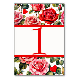 Tarjeta de mesa de Rosas y Corazones Vintage