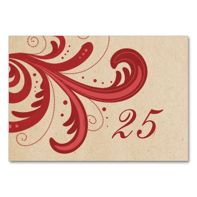 Tarjeta de mesa de Swirls con estilo Rojo (Anverso)