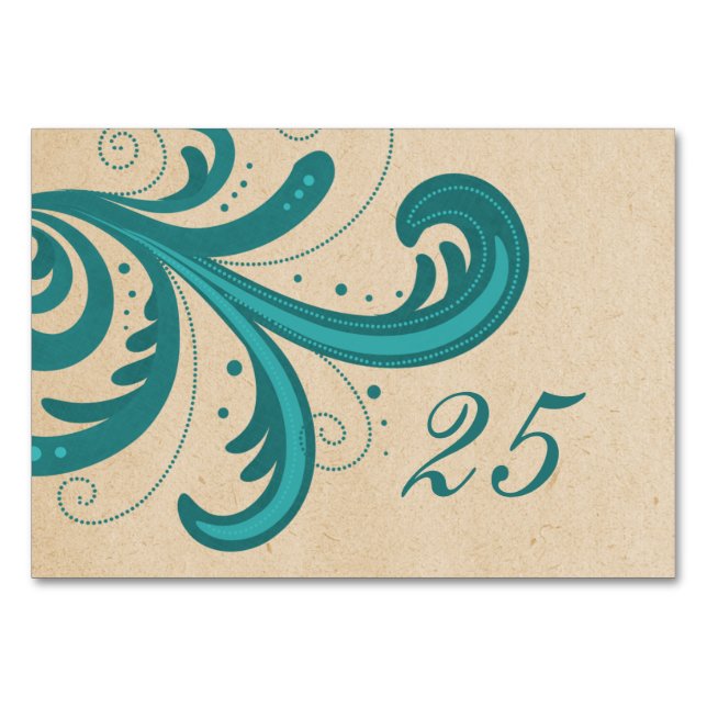 Tarjeta de mesa de Swirls de estilo verde azulado (Anverso)