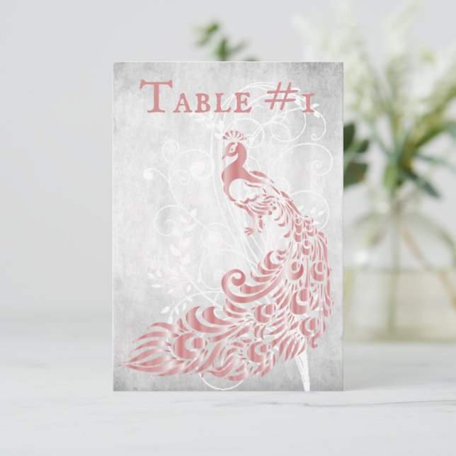 Tarjeta de mesa de tabla de hoja de pavo real rosa (Anverso de pie)