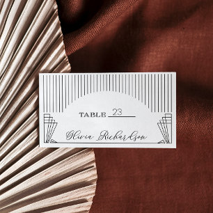 Tarjeta De Mesa Deco moderno   Elegante Boda blanco y negro