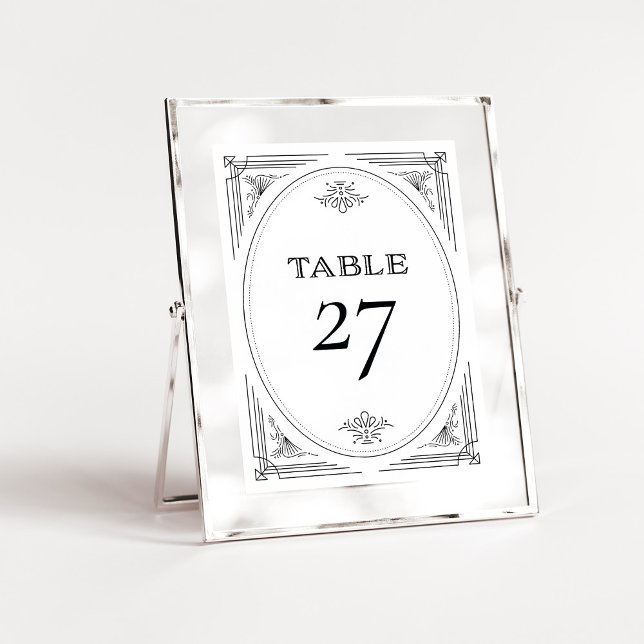Tarjeta De Mesa Deco moderno | Elegante Boda blanco y negro (An elegant, art deco style wedding table number in black and white)