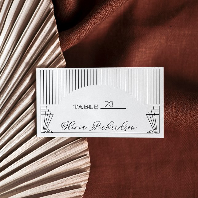 Tarjeta De Mesa Deco moderno | Elegante Boda blanco y negro (A glamorous, black and white, art deco style flat place card)