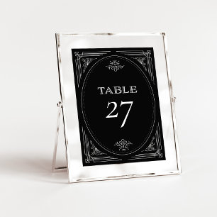 Tarjeta De Mesa Deco moderno   Elegante Boda blanco y negro onyx