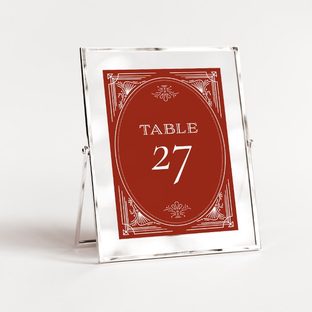 Tarjeta De Mesa Deco moderno | Elegante Boda rojo de vacaciones (Festive red table numbers in an elegant art deco style for your holiday wedding)