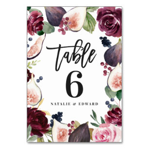 Tarjeta De Mesa Decoración floral rosa, burdeos y higo para el día