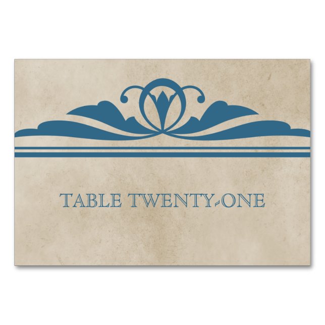 Tarjeta de mesa decorativa azul elegante (Anverso)