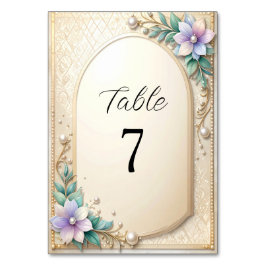 Tarjeta De Mesa Decorative Floral Frame with Pearls Table Number